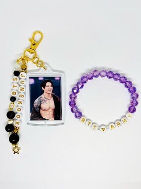 (2pcs) BTS JUNGKOOK PHOTO KEYCHAIN BRACELET PHOTOCARD BUNDLE